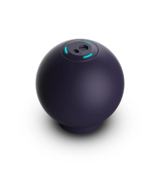 Vibration Pilates Ball Dark purple spherical vibration massage ball with a top-mounted control panel and glowing indicators.