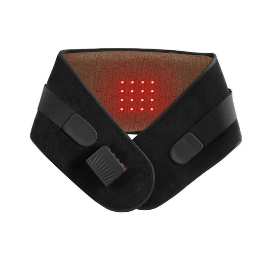 Red Light Hot Vibration Belt Black massage belt folded to display the inner red light therapy LED grid and external controller.