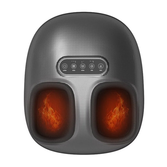Foot Massager with Heater Top-down view of a grey electric foot massager with a digital control panel and heat indicators.
