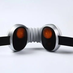 Neck Massager with Heat Rear view of a white neck massager showing two large massage nodes and black straps.