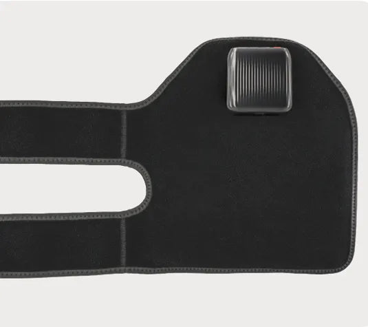 Infrared Hot Wave Leg Massager Black infrared leg massager wrap laid flat showing the control unit and fabric straps.