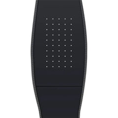 Hot Wave Massage Belt Close-up of the interior side of a black belt featuring a grid of small perforations.