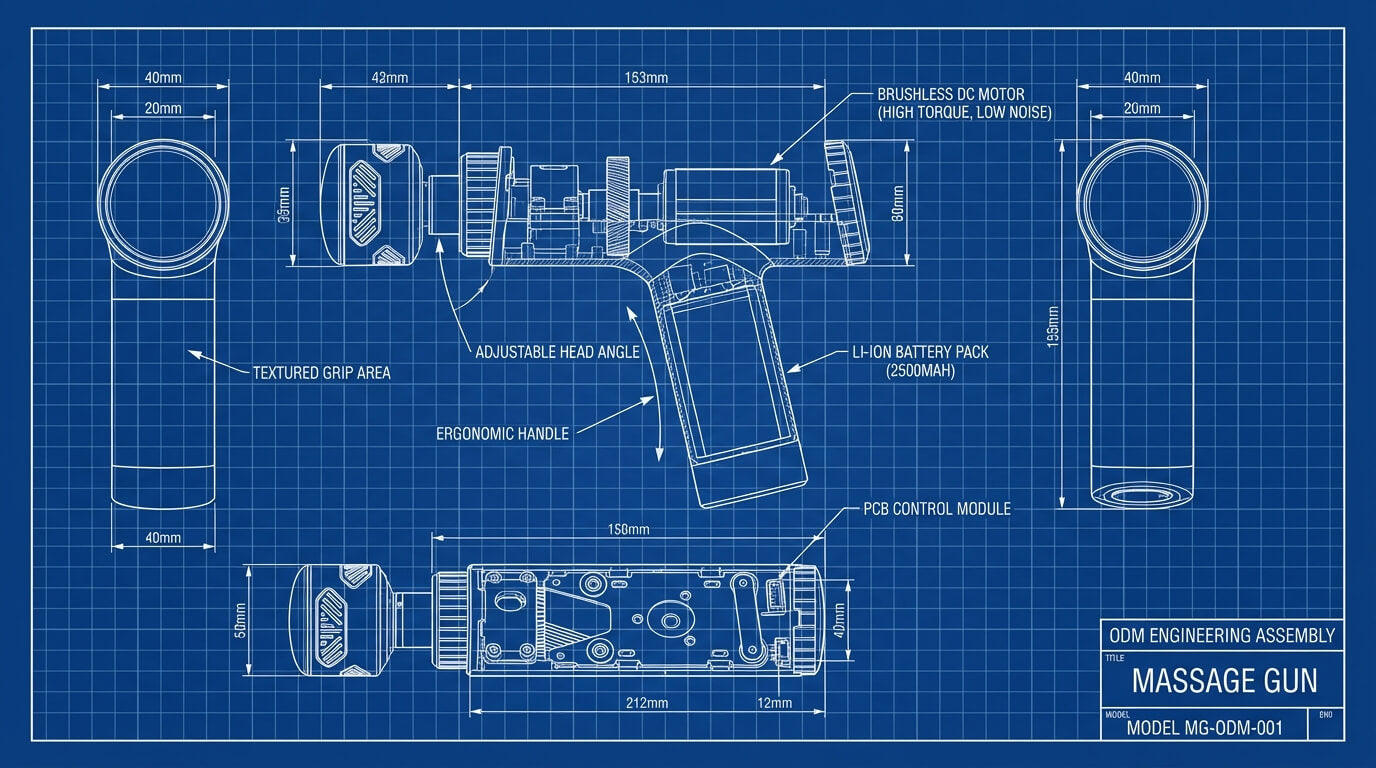 HXR-B330 Hot And Cold Fascia Gun Three views and dimension drawings-ECOZY