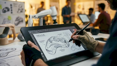 Home-_industrial_designer_sketching_ergonomic_body_massager_on_digital_drawing_tablet-Pages-Ecozy-phone