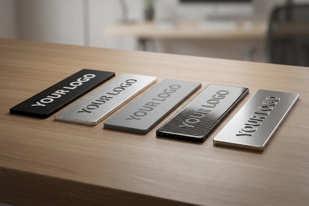 ODM_-_custom_branding_logo_option_plaques_showcasing_different_surface_material_finishes_like_carbon_fiber_brushed_metal_and_matte_black-Pages-Ecozy