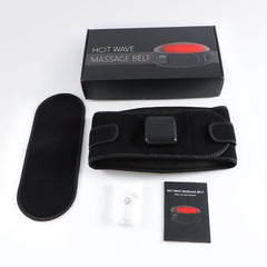 Hot Wave Massage Belt Product set including the massage belt, extension strap, user manual, and original retail packaging box.