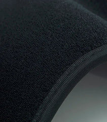 Hot Wave Massage Belt Extreme close-up of the black fabric texture and ribbed edge stitching of a massage belt.